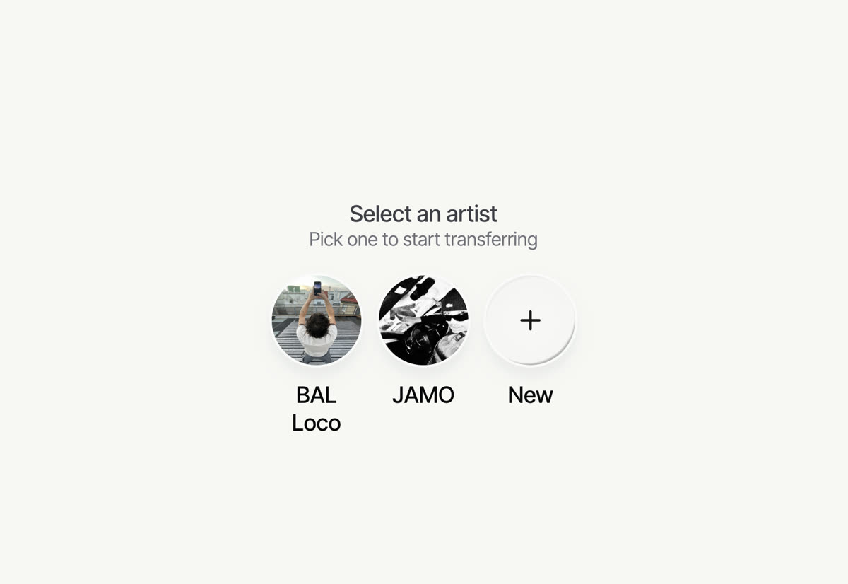 Smart Transfer — pick an artist to start transferring